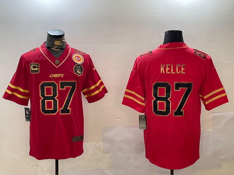 Men Kansas City Chiefs #87 Kelce Red Gold 2024 Nike Limited NFL Jersey style 2->oakland raiders->NFL Jersey
